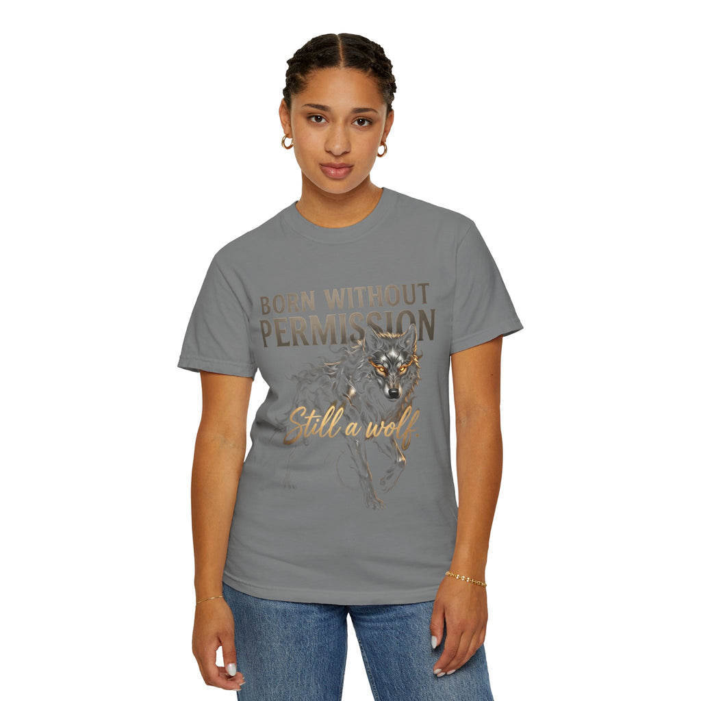 PRB Born Without Permission Wolf T-Shirt — Bold Wolf Graphic Tee by Printify
