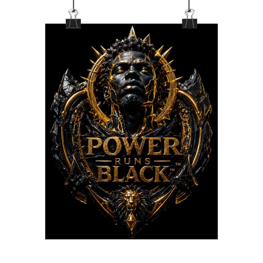 Power Runs Black Matte Poster — Gold & Black Regal Wall Art by Power Runs Black