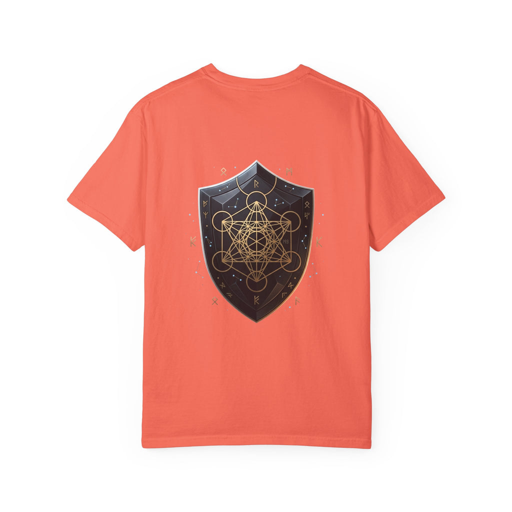 Power Runs Black Mystic Compass Disc T-Shirt — Geometric Gold & Black Emblem Tee by Printify