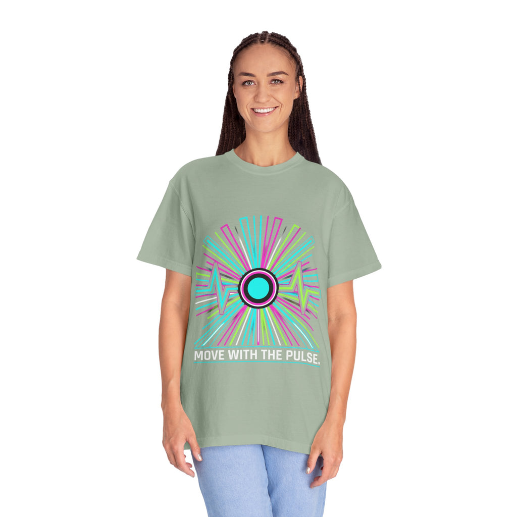 Power Runs Black PRB Electric "Move With Pulse" Graphic T-Shirt — Neon Sunburst Design by Power Runs Black