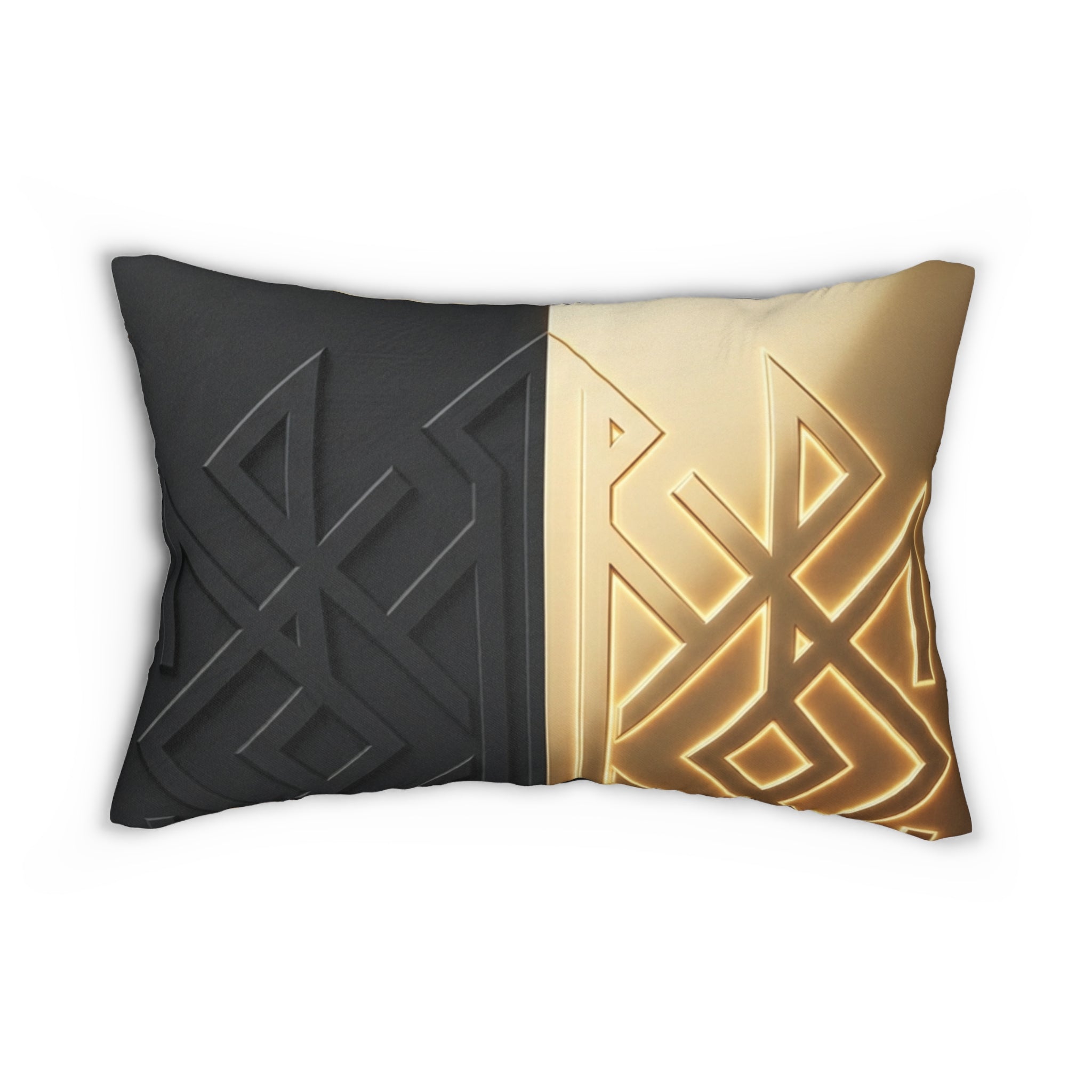 Power Runs Black PRB Lumbar Pillow — Black & Gold Geometric Embossed Design by Printify