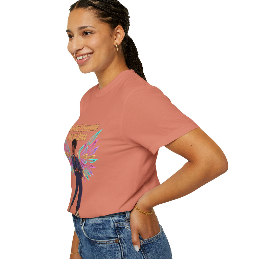 T-Shirt — PSA “Don't Everyone Hate At Once” Angel Wings Graphic Tee by Printify