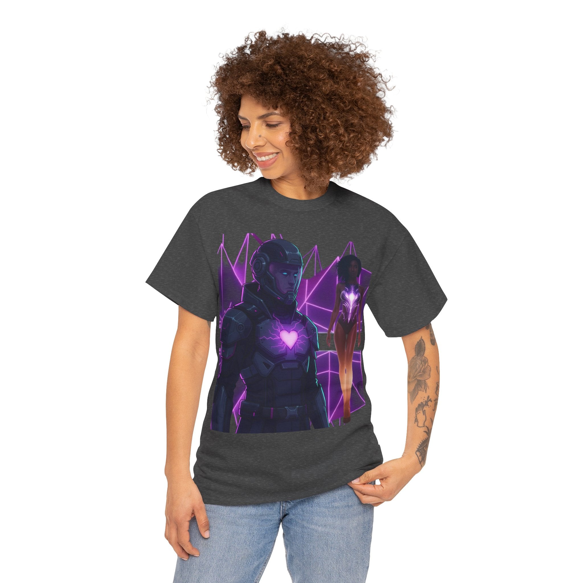Power Run Black PRB Pretty Rich Bitch The Collection Purple Heart Cyberpunk Knight T-Shirt | Futuristic Armor Sci‑Fi Tee by Printify