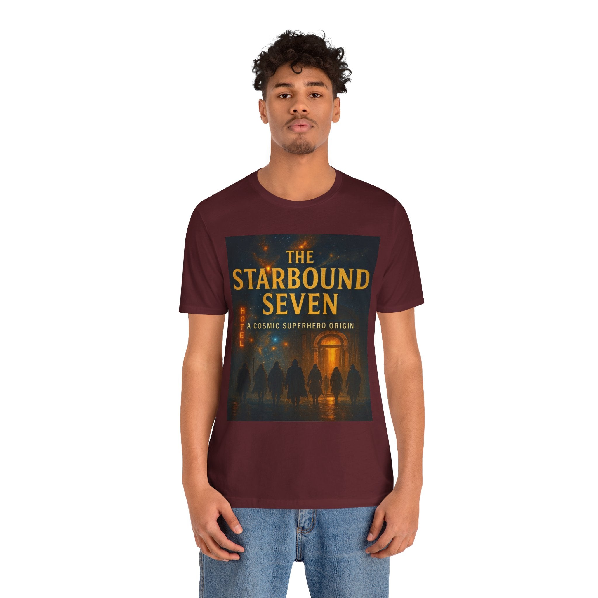 Power Runs Black PRB The Starbound Seven Tee – Retro Cosmic Superhero Poster Shirt by Power Runs Black
