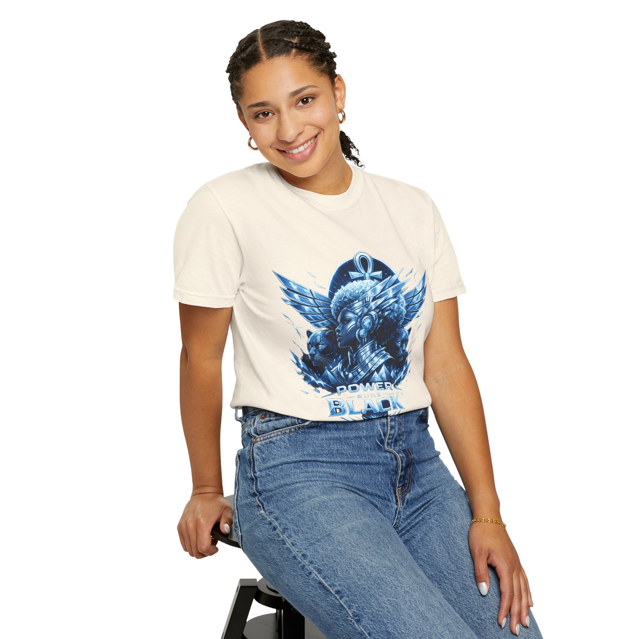 Power of Black Graphic T-Shirt — Egyptian Ankh Warrior Design by Power Runs Black