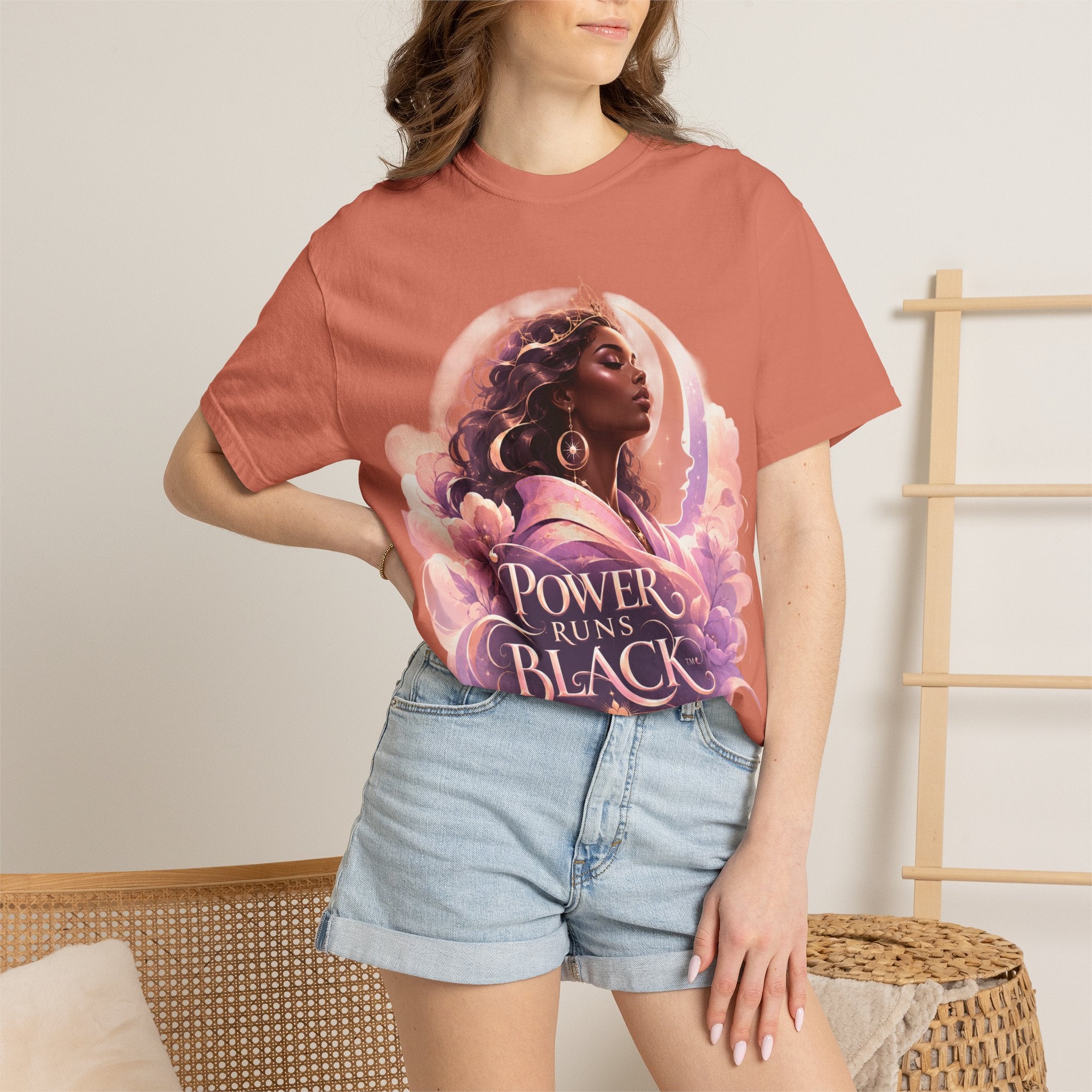 Power Runs Black graphic tee | Black woman portrait, Afro empowerment shirt by Power Runs Black