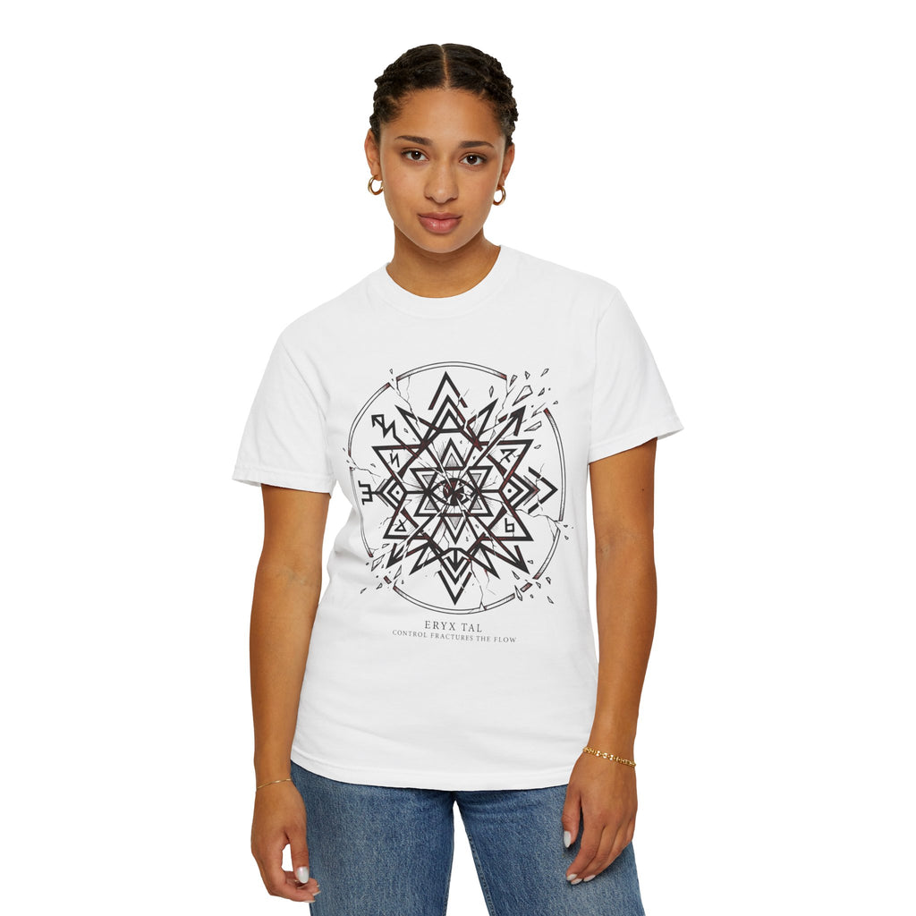 Power Runs Black PRB Eryx Tal Geometric Mandala T-Shirt — Symmetric Star Graphic Tee by Printify
