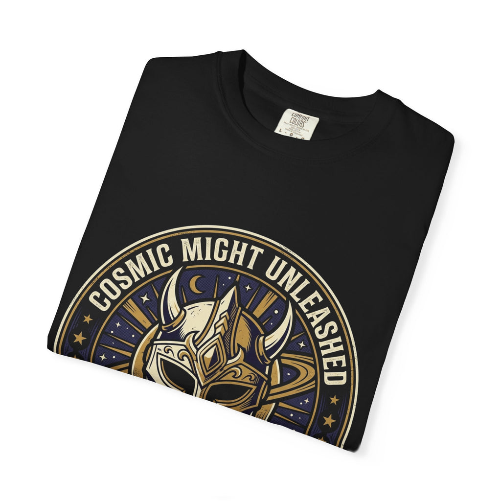 PRB Starforged Flex Cosmic Might Unleashed T-Shirt — Mythic Helmet Graphic Tee by Power Runs Black