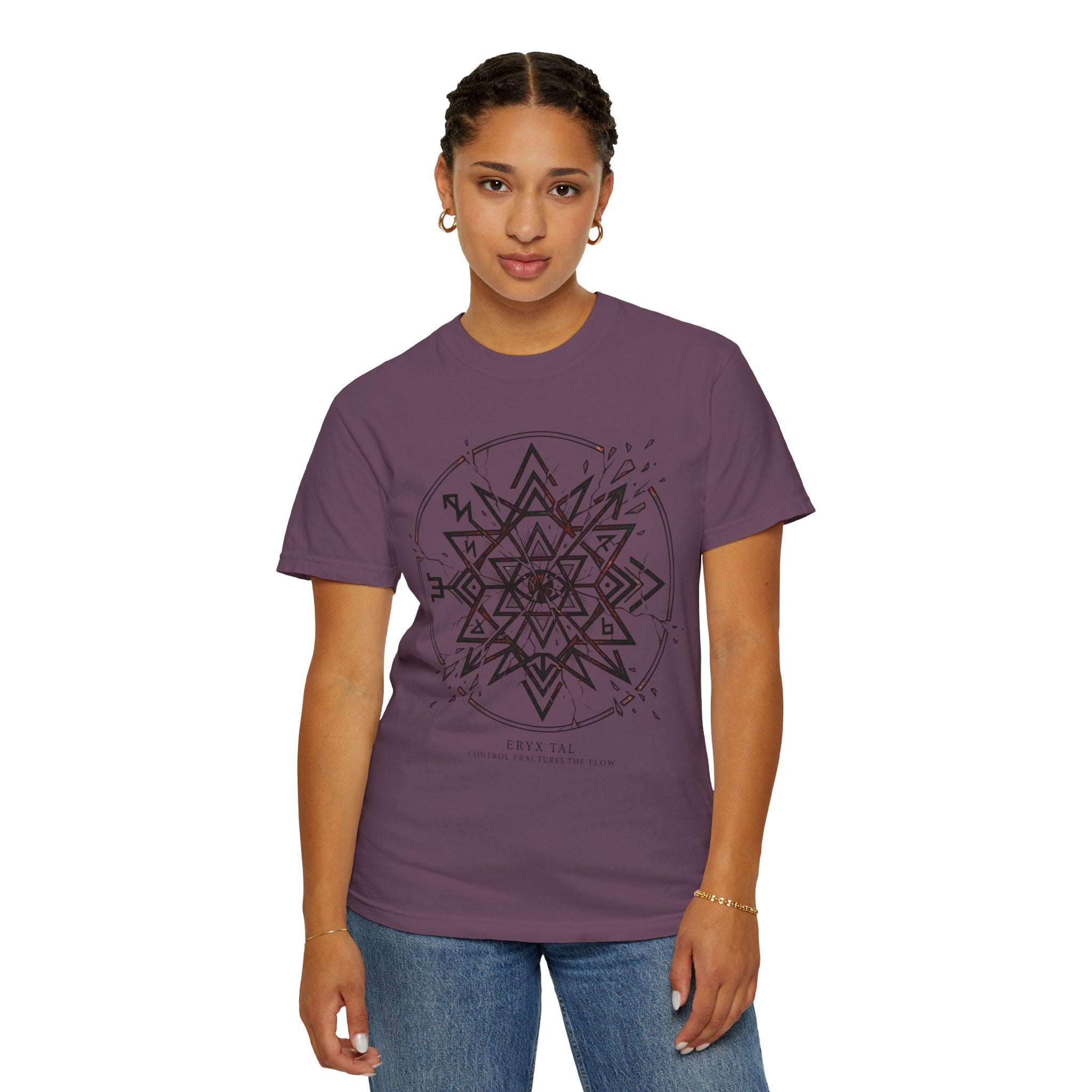 Power Runs Black PRB Eryx Tal Geometric Mandala T-Shirt — Symmetric Star Graphic Tee by Power Runs Black