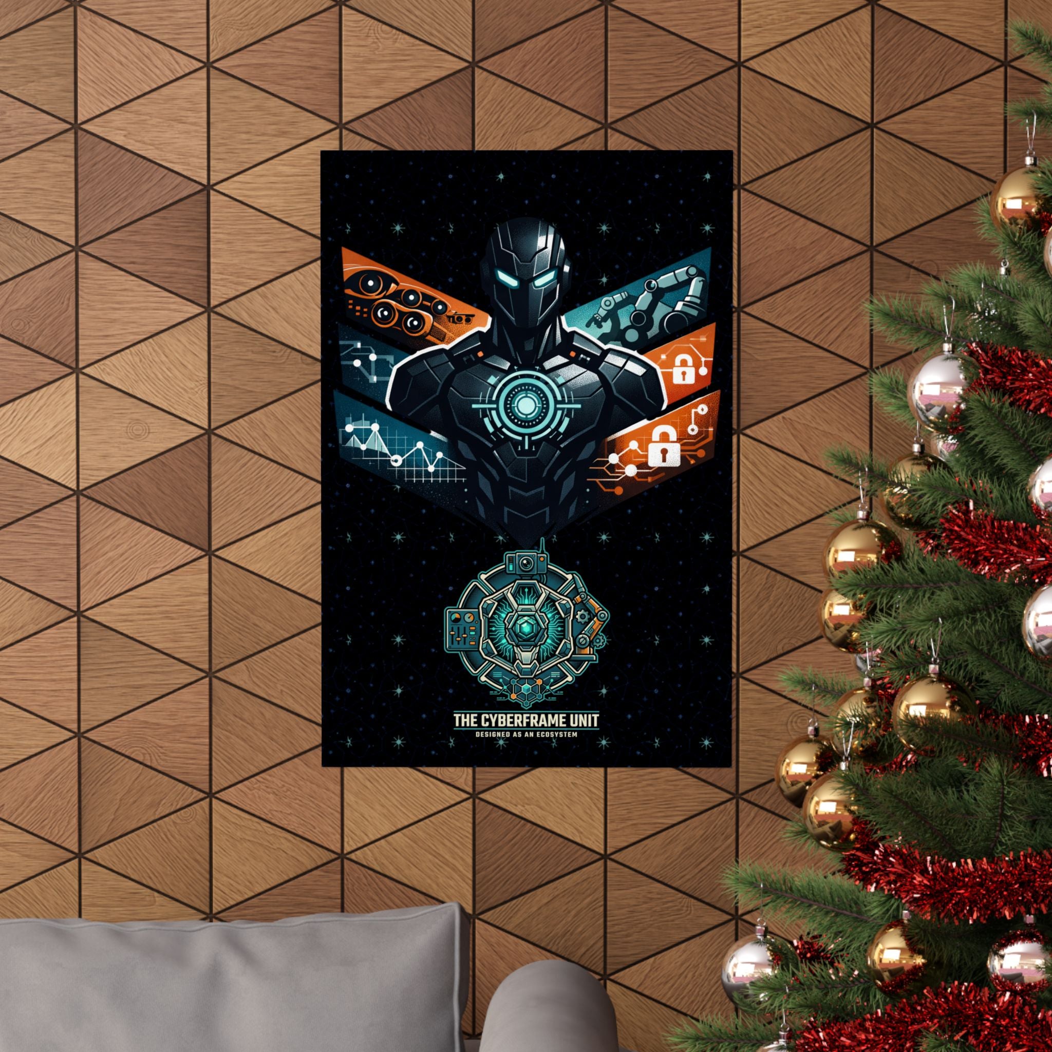 Power Runs Black Cyberframe Unit Sci‑Fi Poster — Matte Vertical by Power Runs Black