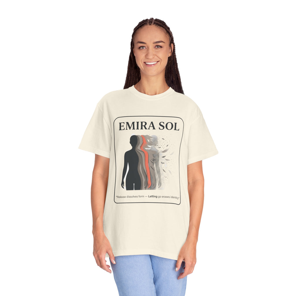 Power Runs Black PRB Emira Sol Graphic T-Shirt — Silhouette Art "Release Shadows" Tee by Printify