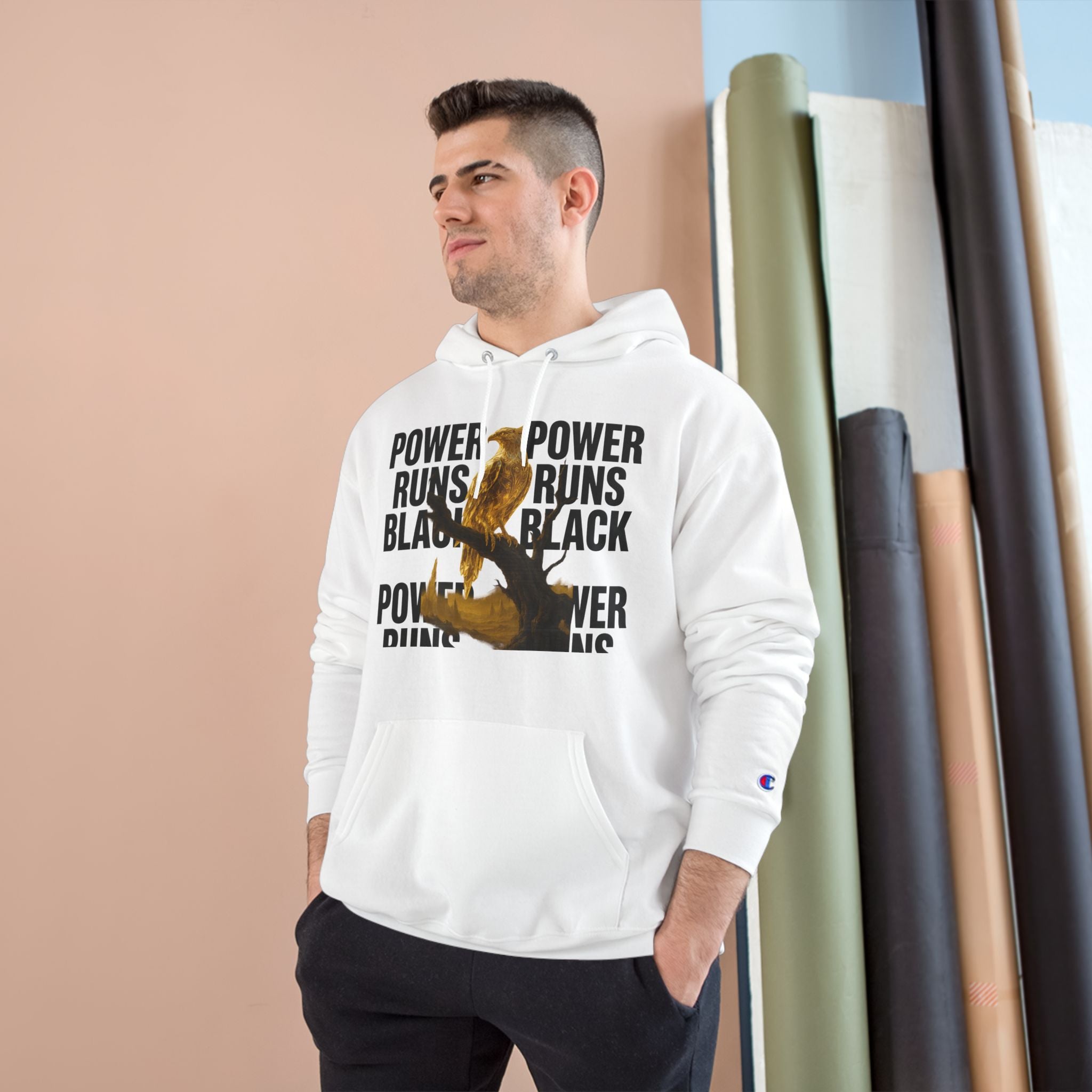 PRB Champion Hoodie — 'Power Runs Black' Golden Bird Graphic Pullover by Power Runs Black