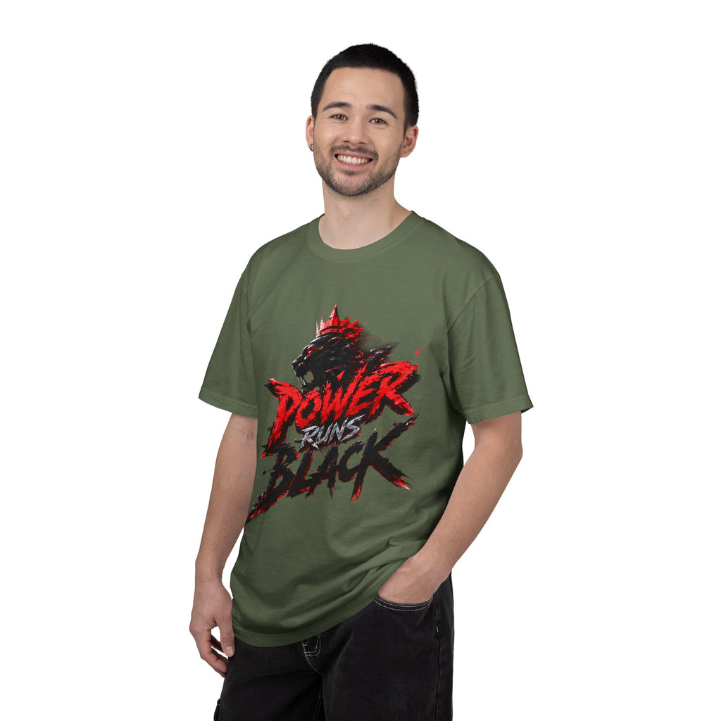 Power Runs Black T-shirt | Wolf Silhouette, Red Black Graphic Tee by Power Runs Black