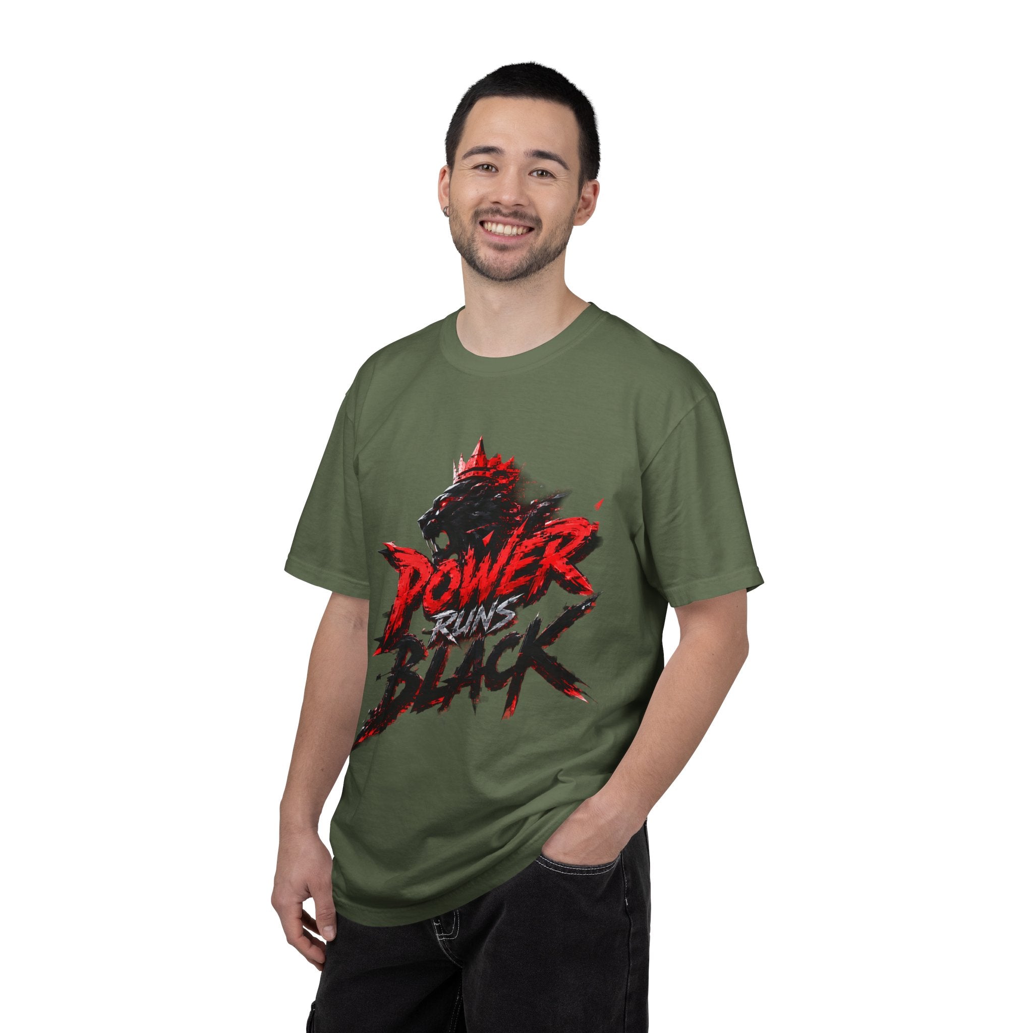 Power Runs Black T-shirt | Wolf Silhouette, Red Black Graphic Tee by Power Runs Black