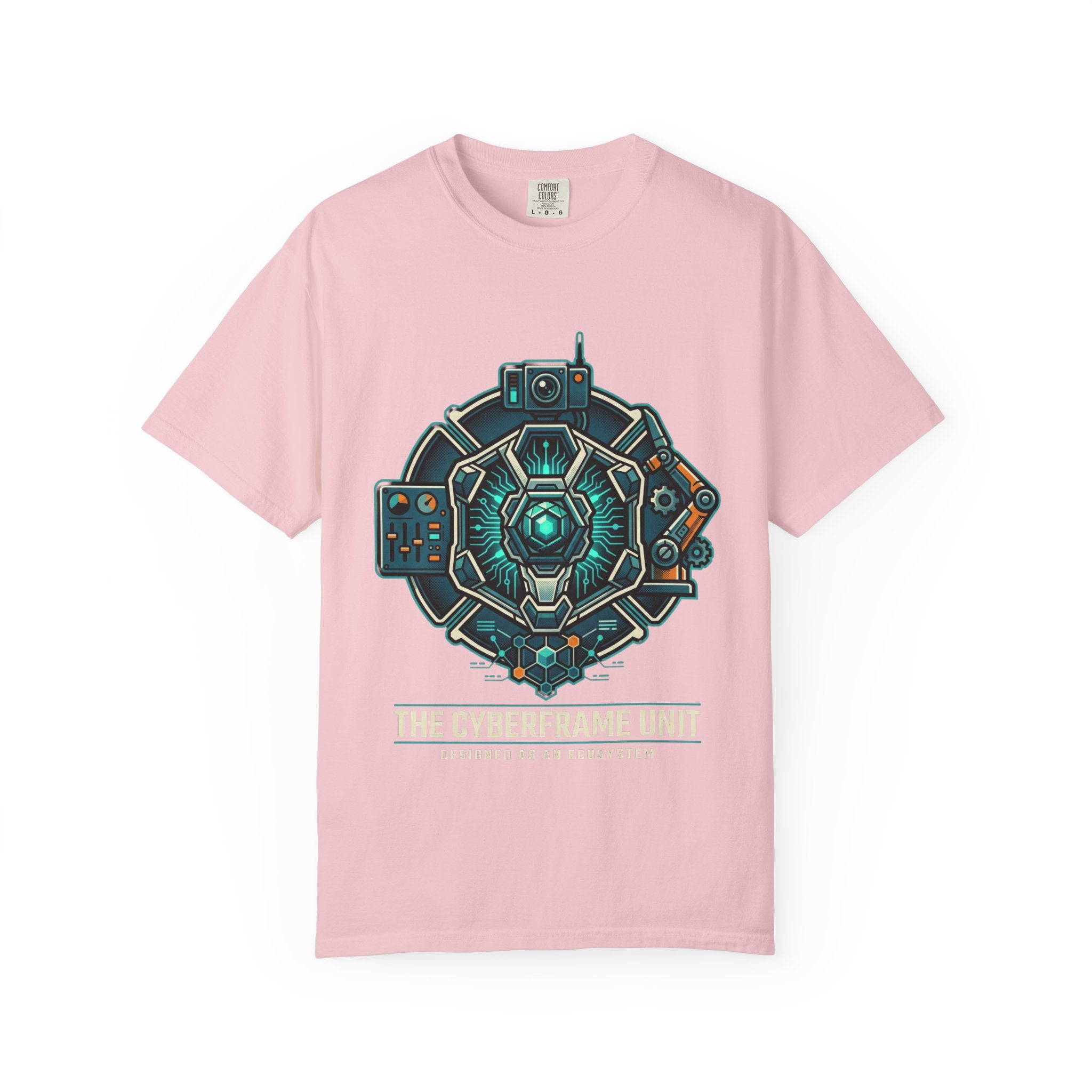 Power Runs Black Cyberframe Unit T-Shirt — Futuristic Tech Armor Graphic Tee by Power Runs Black