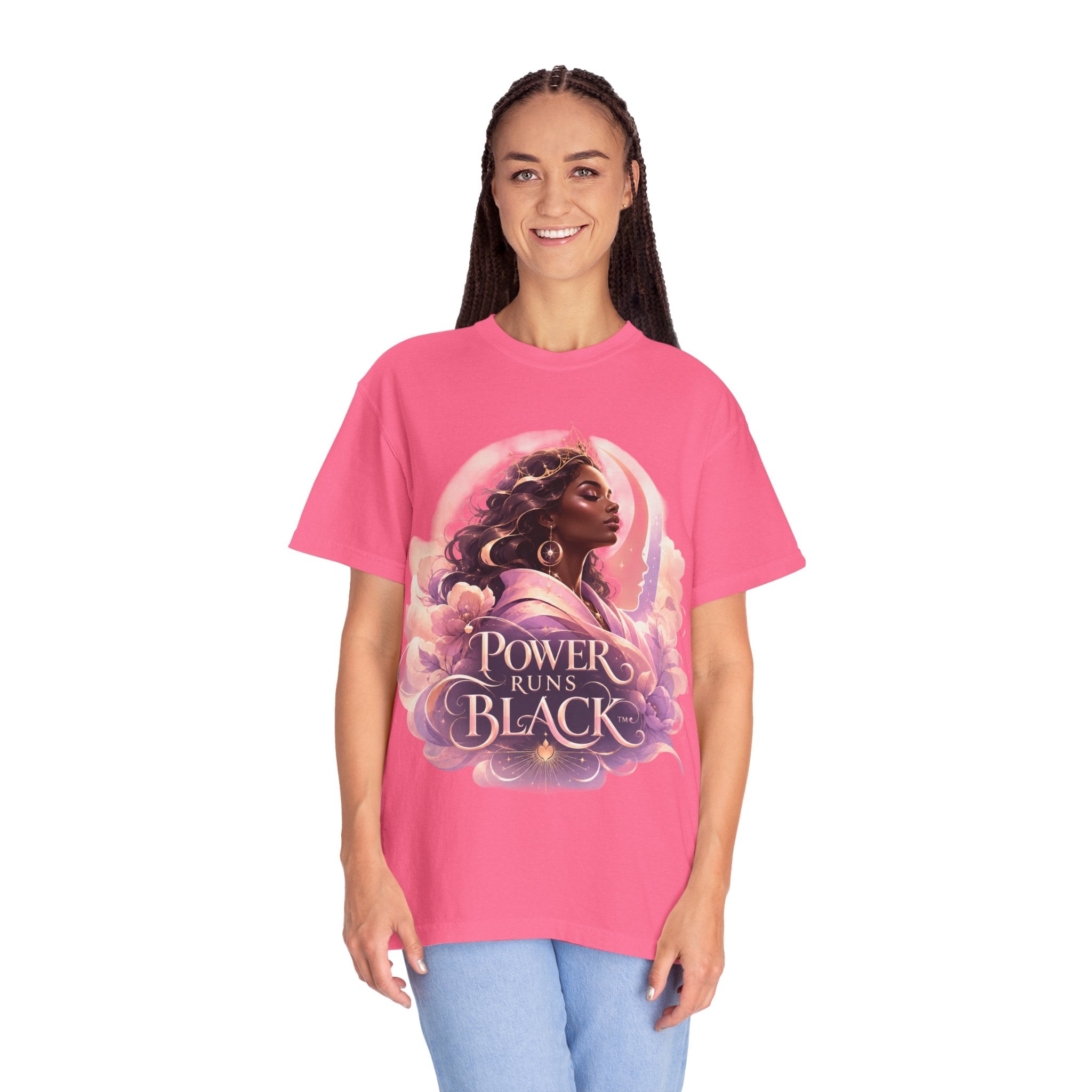 Power Runs Black graphic tee | Black woman portrait, Afro empowerment shirt by Power Runs Black