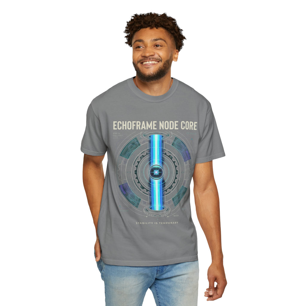 Power Runs Black PRB Echoframe Node Core T-Shirt — Futuristic Tech Graphic Tee by Power Runs Black