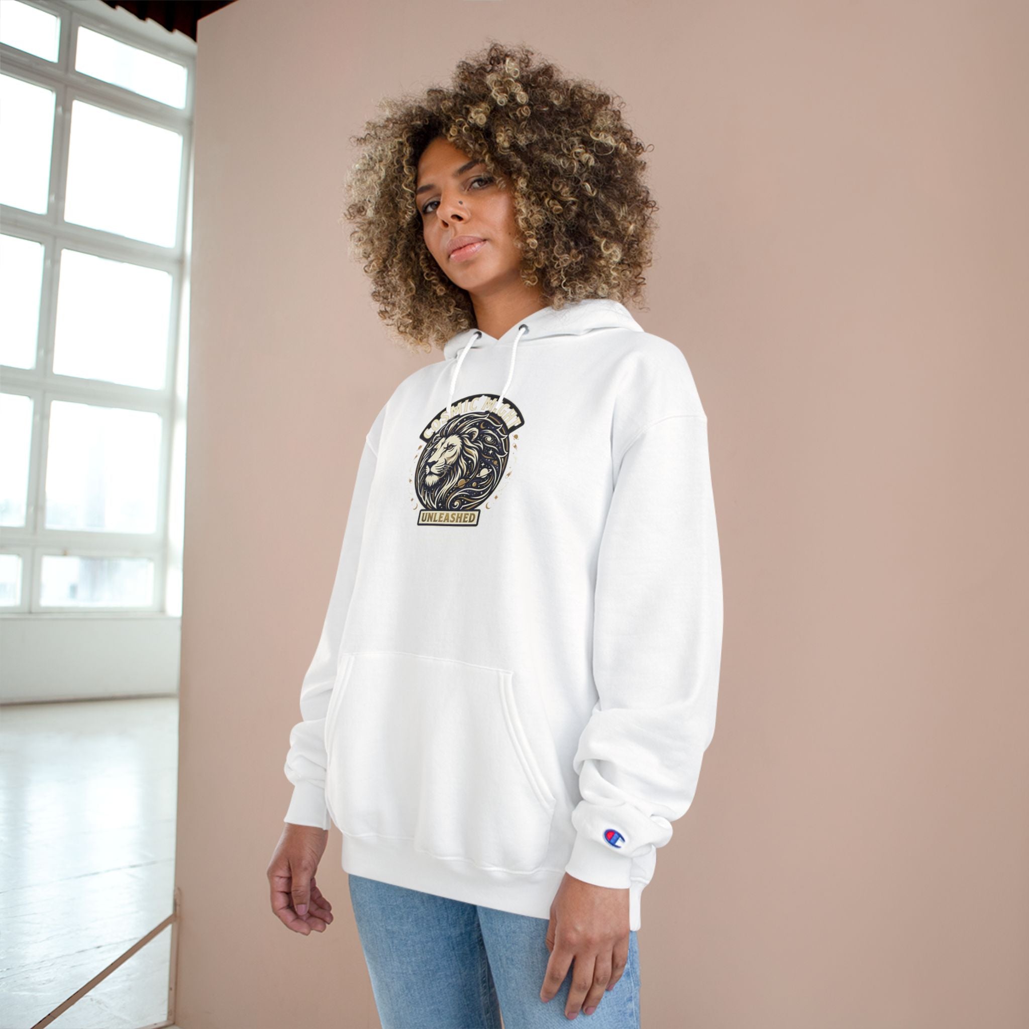 PRB Starforged Flex Cosmic Might Unleashed Lion Crest Hoodie — 'Unleashed' Athletic Champion Graphic Hoodie by Power Runs Black