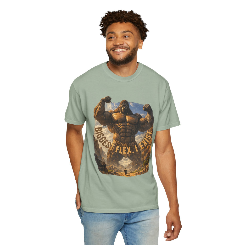 Power Runs Black PRB Biggest Flex I Exist T-Shirt — Funny Muscle Gorilla Graphic Tee by Printify