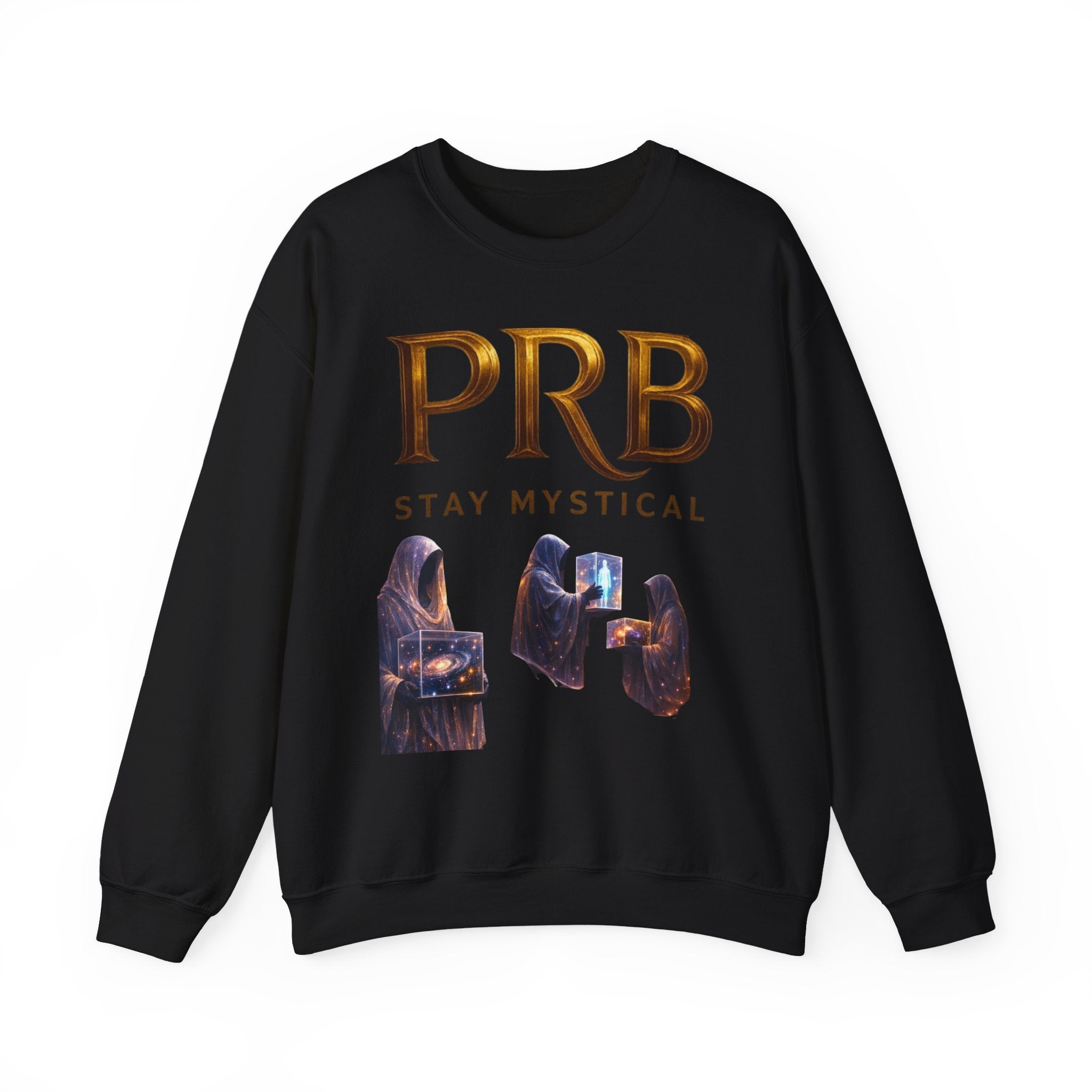 PRB Mystic Library Crewneck Sweatshirt — Cosmic Wizardry Art by Power Runs Black