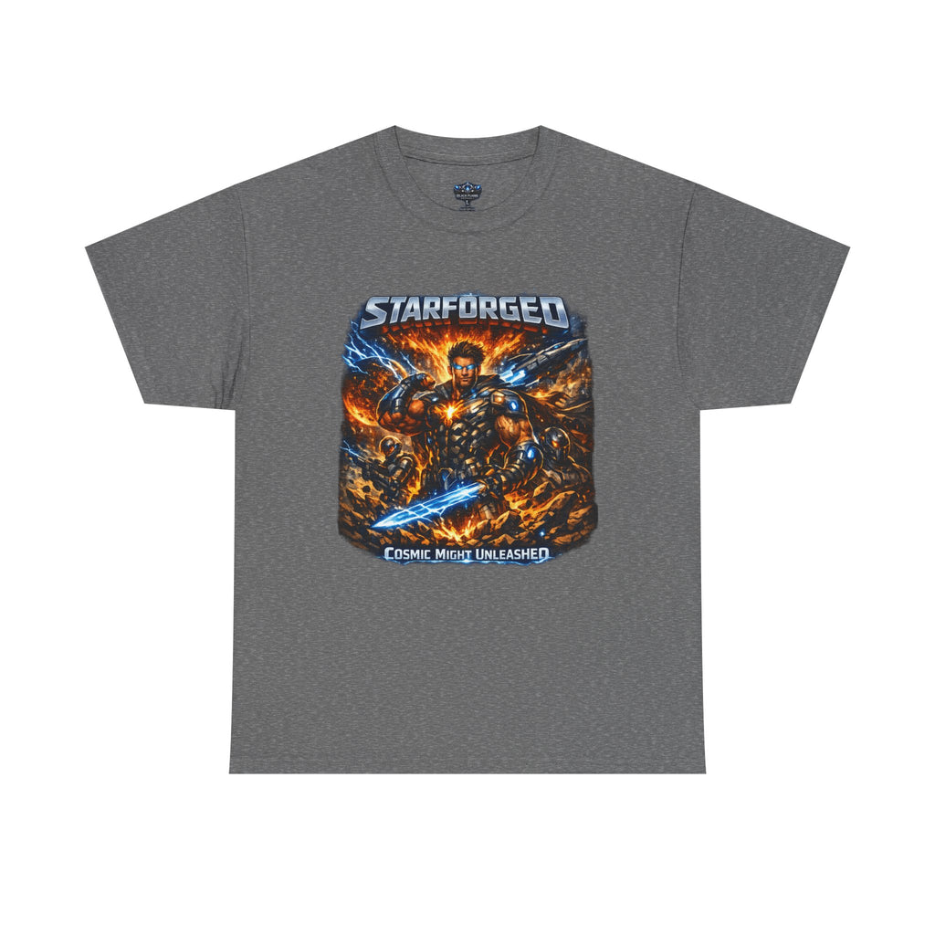 Starforged Flex : Cosmic Might Unleashed Illustration Graphic T by Power Runs Black