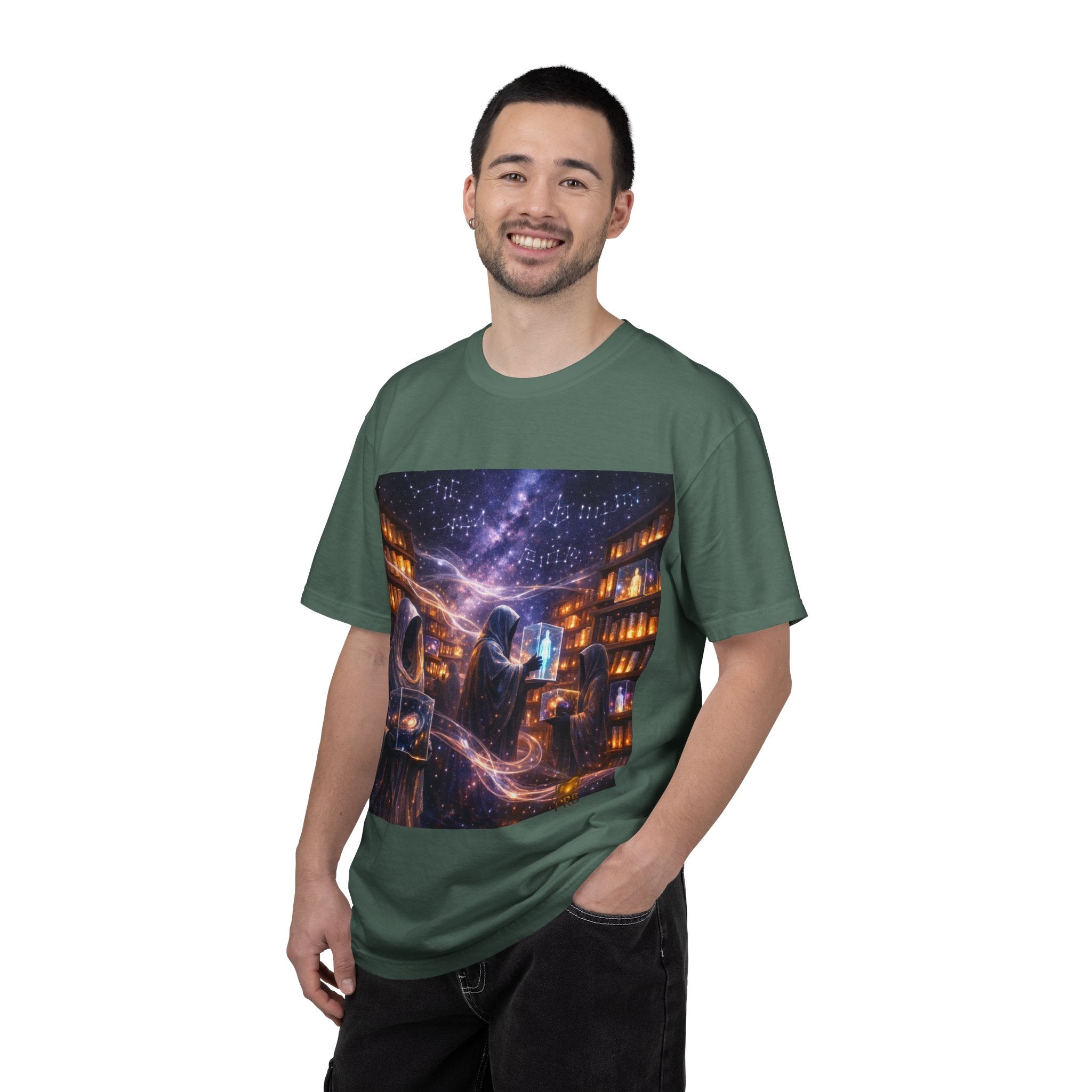 PRB Mystic Library Wizards T-Shirt — Cosmic Sorcerer Art Tee by Power Runs Black