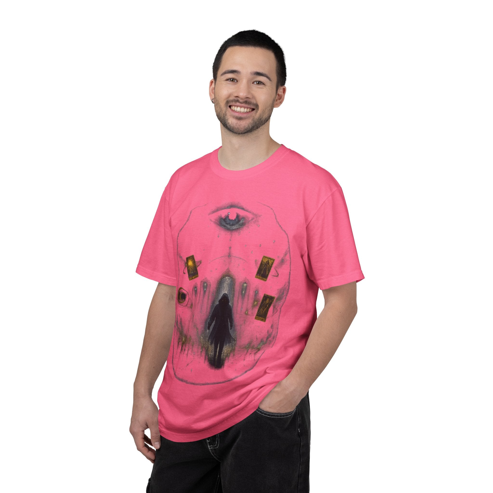 PRB Occult Tarot Skull T-Shirt — Mystic Eye & Shadow Figure Graphic by Power Runs Black