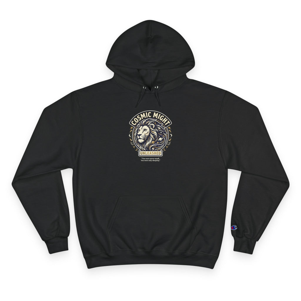 PRB Starforged Flex Cosmic Might Unleashed Lion Crest Hoodie — 'Unleashed' Athletic Champion Graphic Hoodie by Power Runs Black