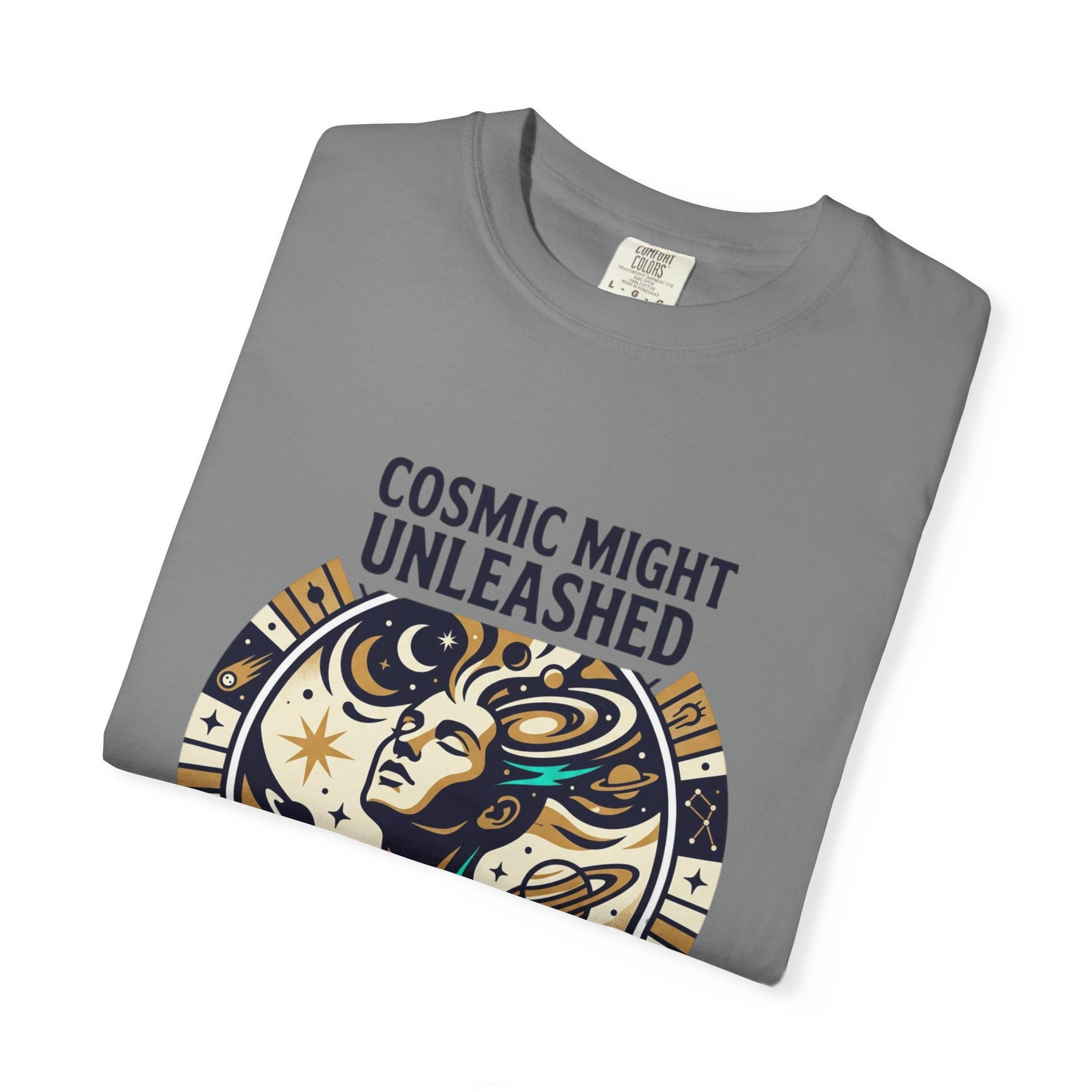 PRB Starforged Flex Cosmic Might Unleashed Graphic T-Shirt — Celestial Stag Astrology Tee by Power Runs Black