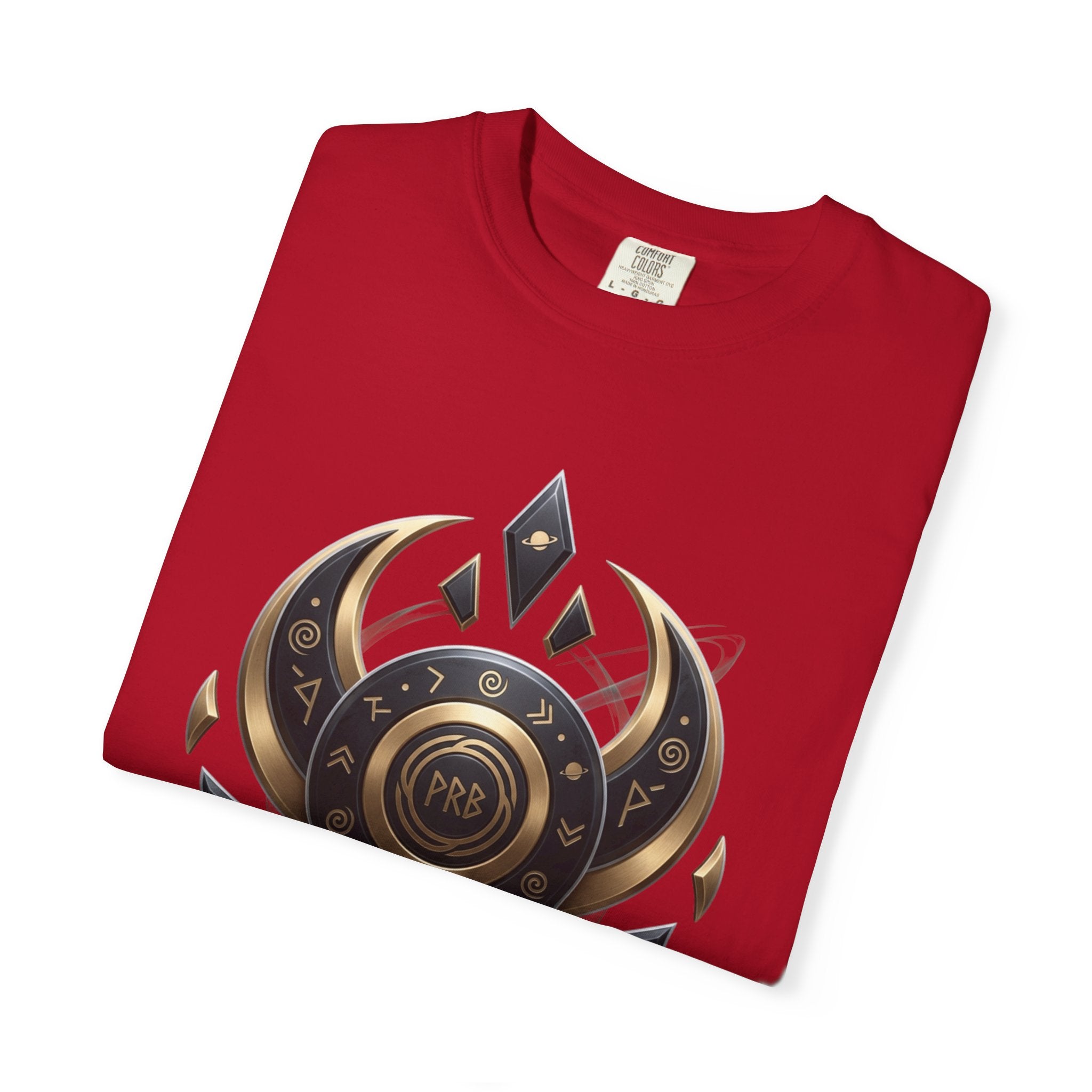 Power Runs Black Mystic Compass Disc T-Shirt — Geometric Gold & Black Emblem Tee by Printify