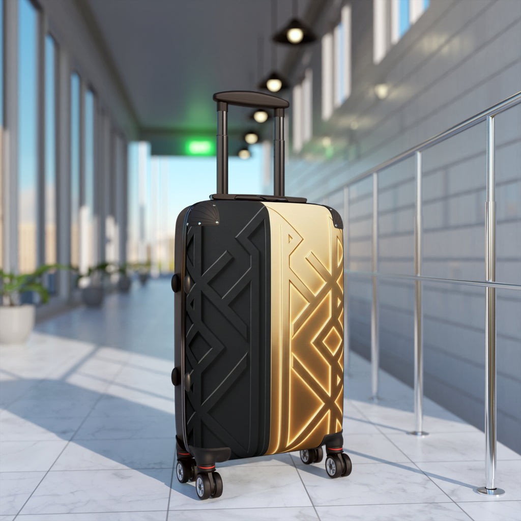 Power Runs Black PRB Gold Geo Accent Suitcase – Carry-On Hard Shell Luggage by Power Runs Black