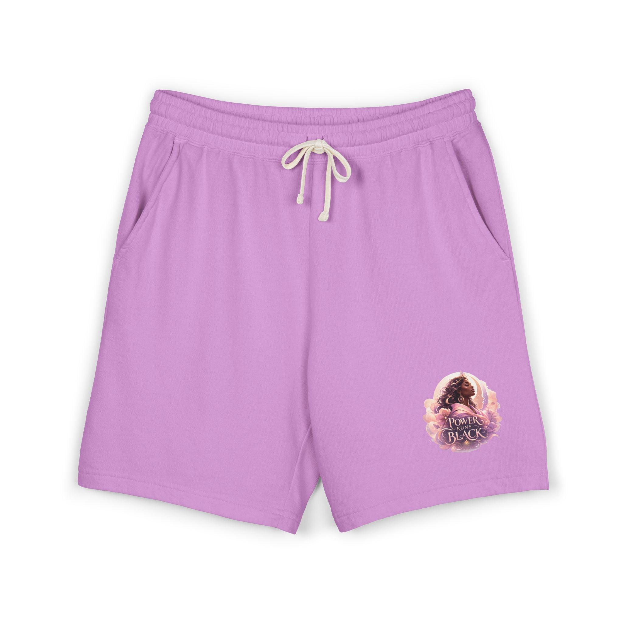 Power Runs Black Spirit Graphic Sweat Shorts — Cozy Lightweight Fleece Lounge Shorts by Printify