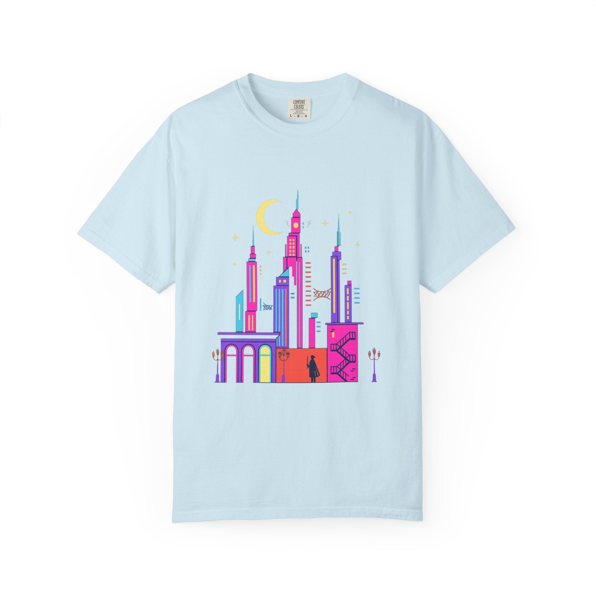 PRB Neon City Skyline T-shirt | Vibrant Urban Nightscape Tee by Power Runs Black
