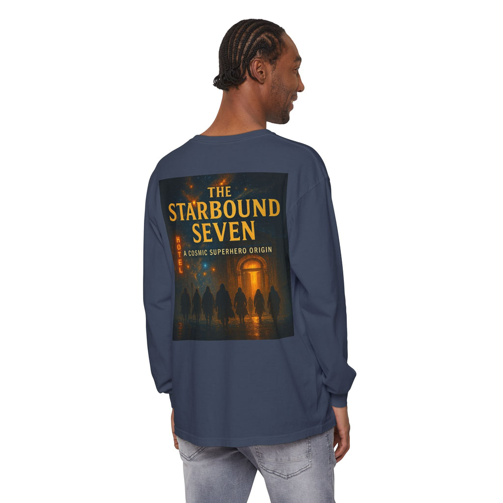 PRB The Starbound Seven graphic long sleeve shirt | cosmic superhero poster by Power Runs Black