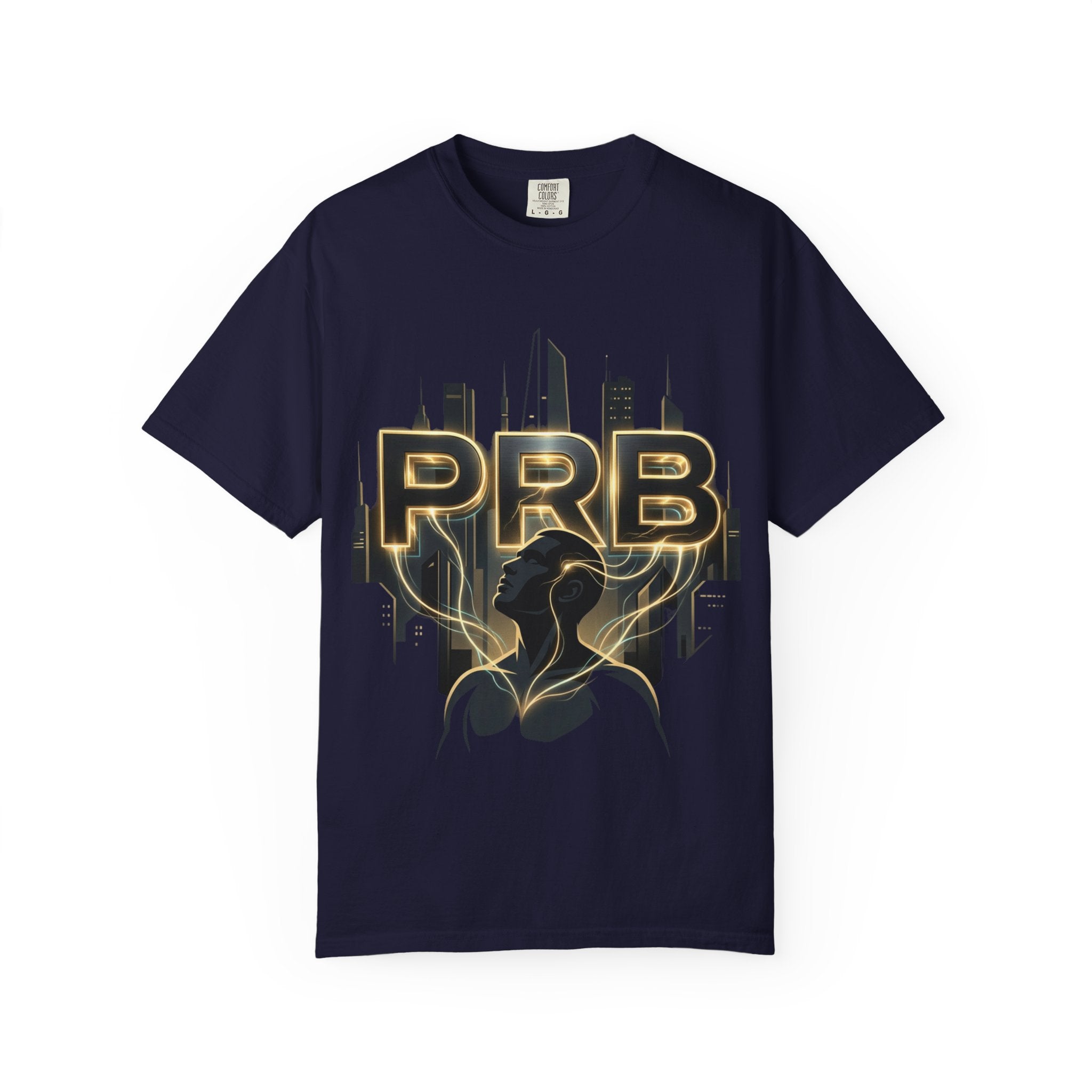 PRB Cityscape Graphic T-Shirt | Black & Gold Urban Streetwear Tee by Printify