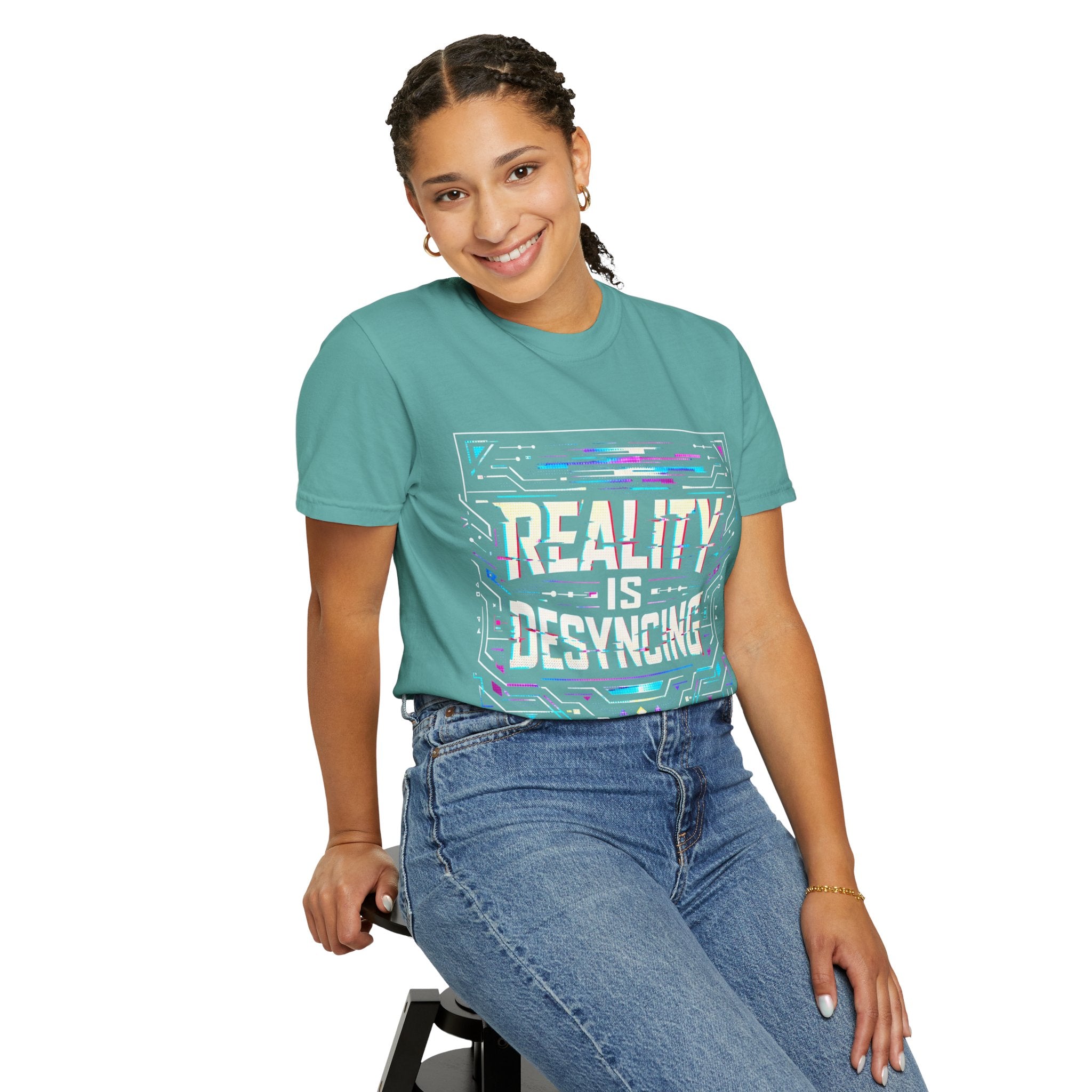 Power Runs Black PRB Glitchy Pastel "Reality Is Desyncing" T-Shirt by Printify