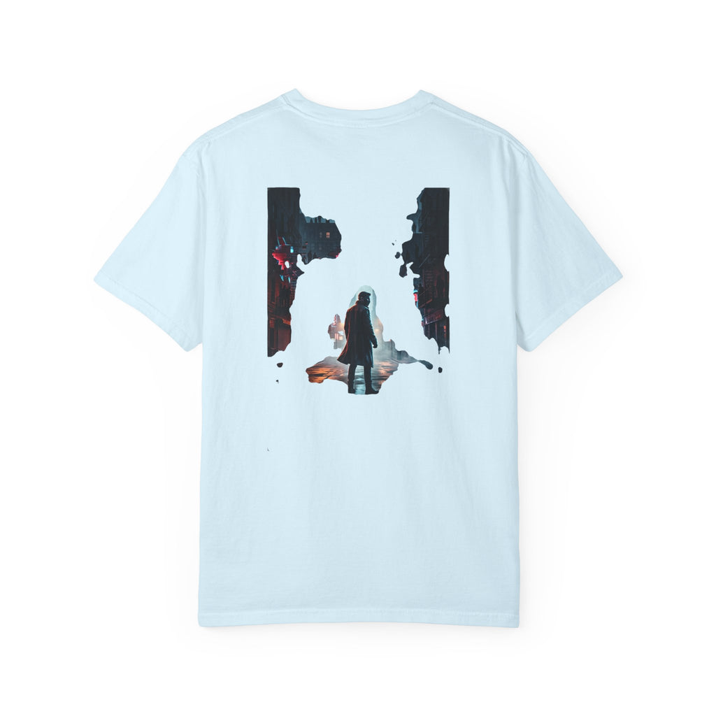 Syndication Loop Cyberpunk Portrait Tee — Tech-Noir Graphic T-Shirt | Power Runs Black by Printify