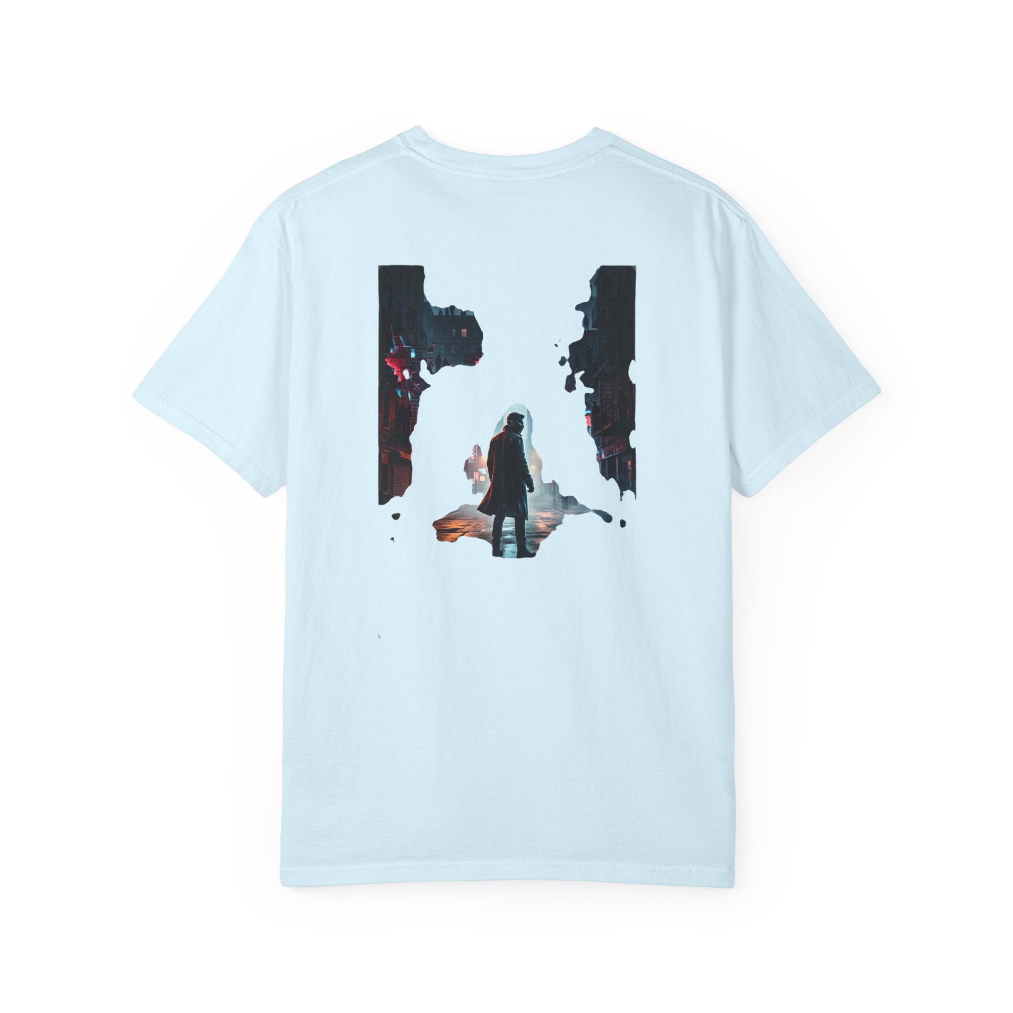 Syndication Loop Cyberpunk Portrait Tee — Tech-Noir Graphic T-Shirt | Power Runs Black by Printify