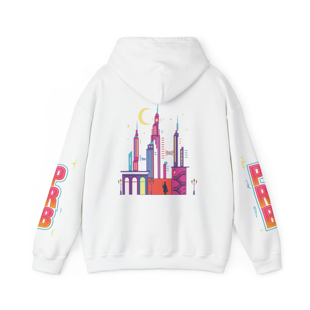 PRB Graphic Hoodie — Colorful Cityscape Pullover by Power Runs Black