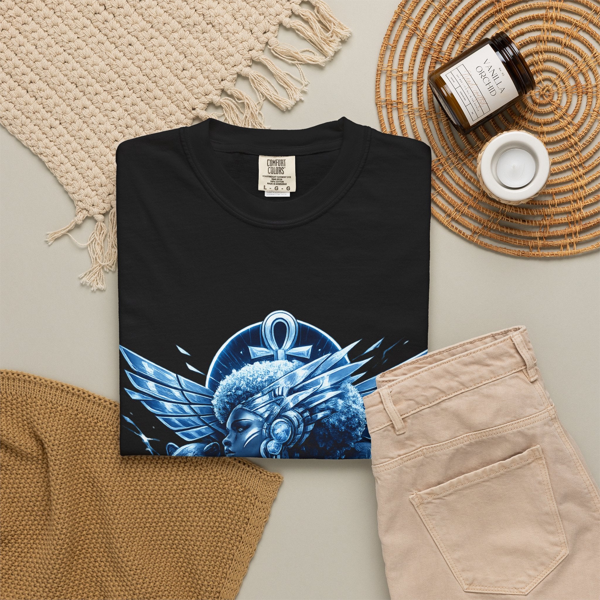 Power of Black Graphic T-Shirt — Egyptian Ankh Warrior Design by Power Runs Black