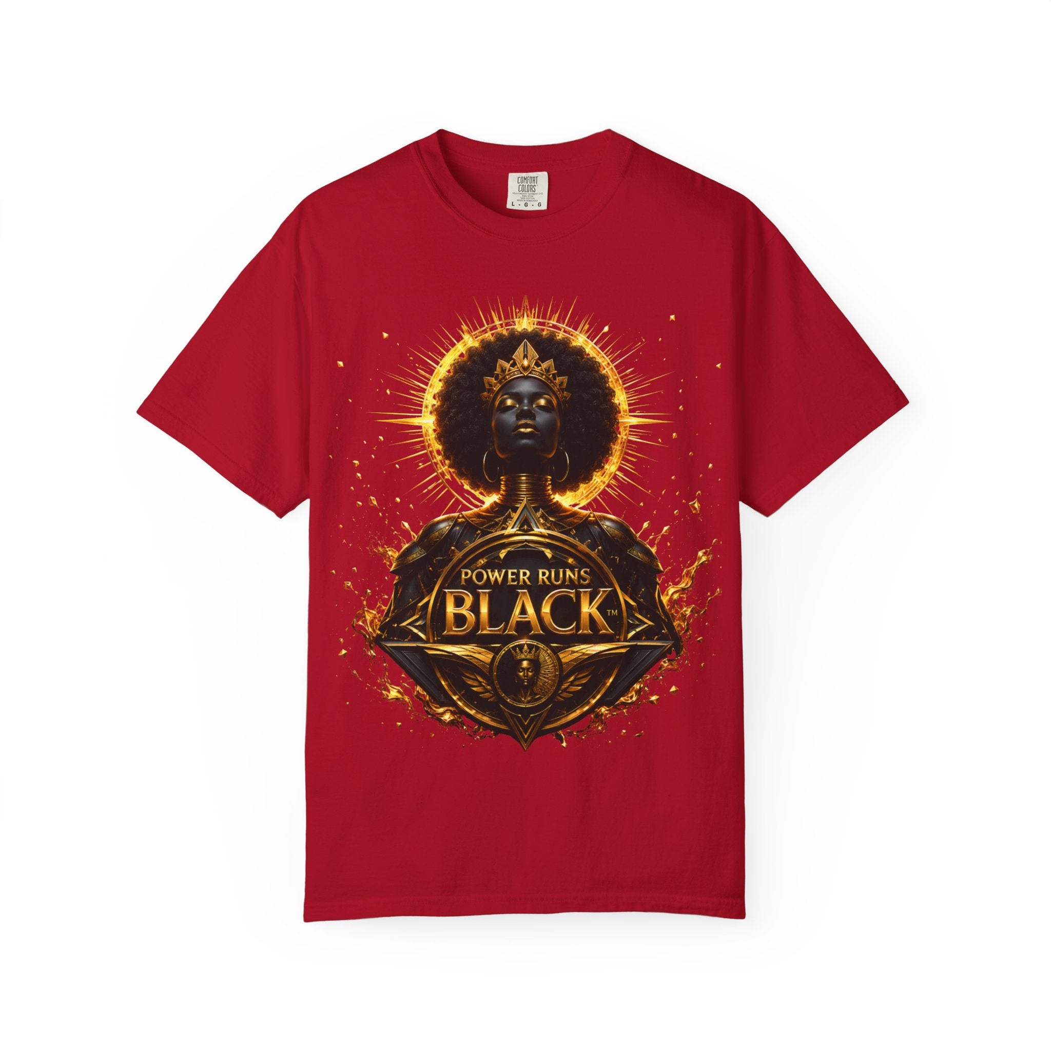 Power Runs Black goddess illustration T-Shirt | Afrocentric black pride design by Power Runs Black