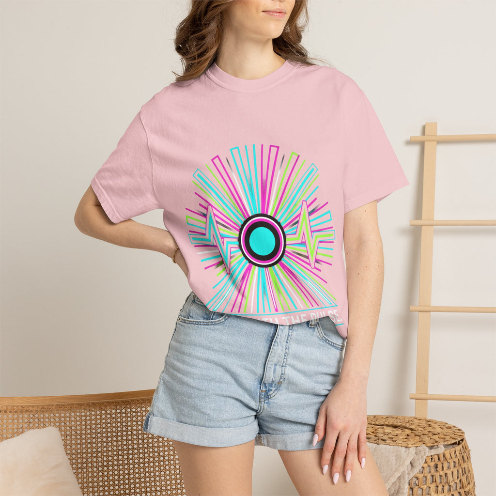 Power Runs Black PRB Electric "Move With Pulse" Graphic T-Shirt — Neon Sunburst Design by Printify