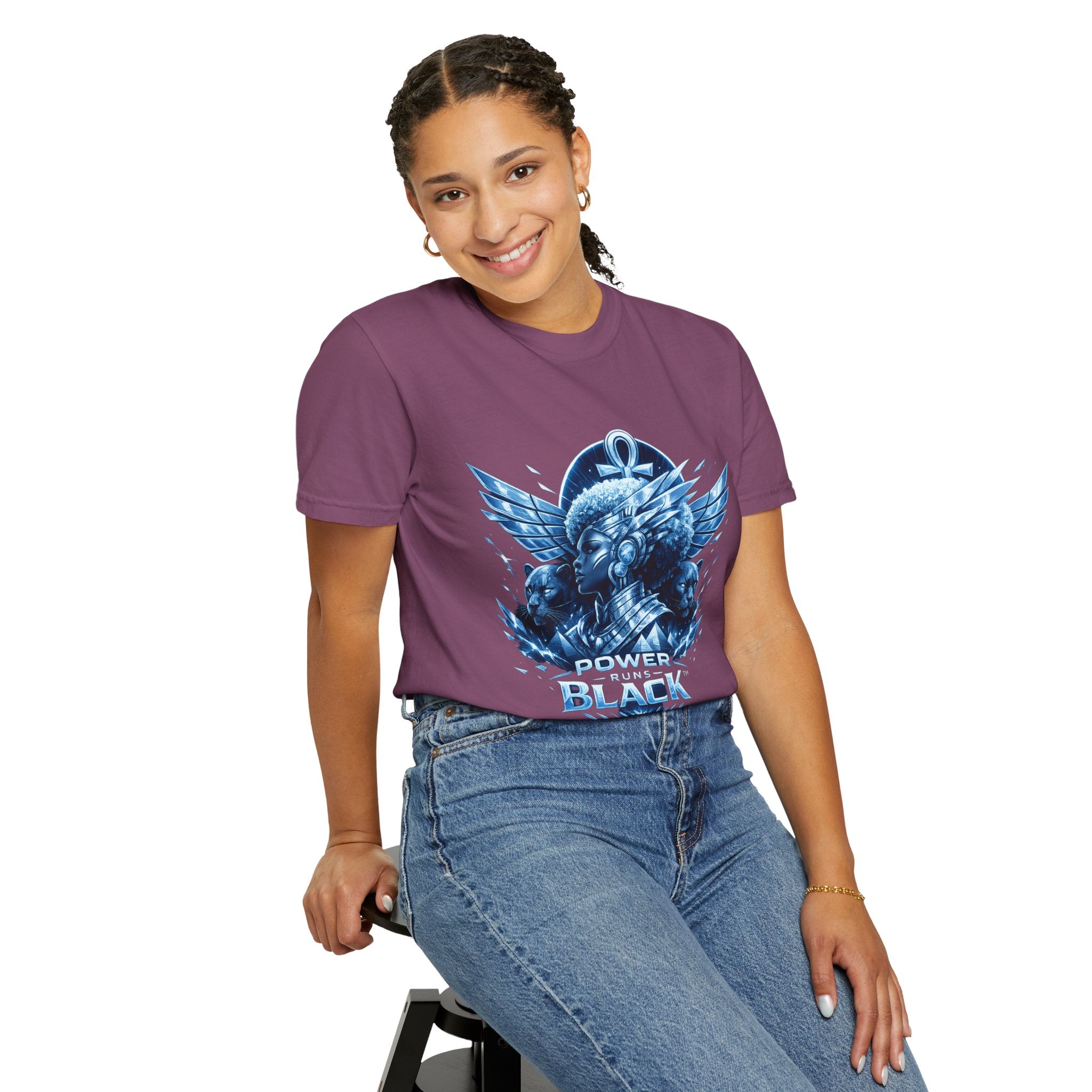 Power of Black Graphic T-Shirt — Egyptian Ankh Warrior Design by Power Runs Black