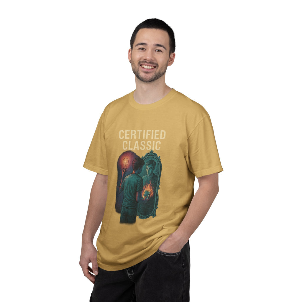 PRB Certified Classic Mirror Illustration T-shirt | Retro Mystic Artwork by Power Runs Black