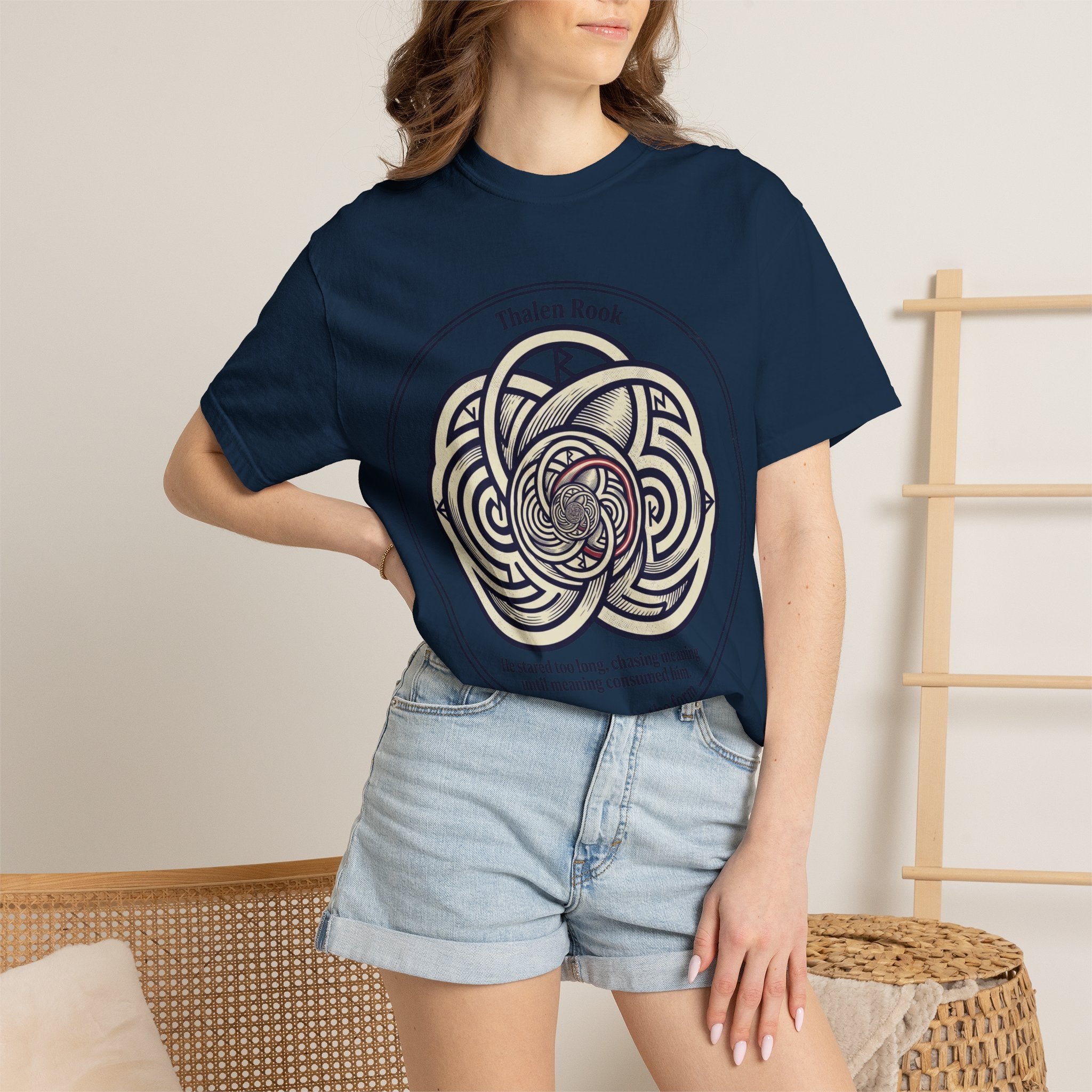Power Runs Black PRB Thalen Rook Celtic Knot Graphic T-Shirt — "He stared too long..." Quote Tee by Power Runs Black