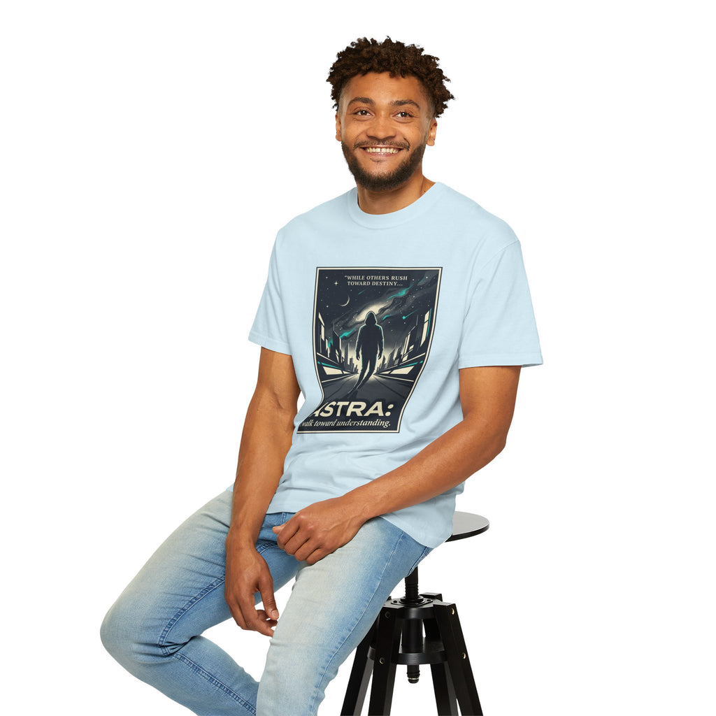 Power Runs Black Astra Sci‑Fi Graphic T-Shirt — "I walk toward understanding" Poster Design by Power Runs Black