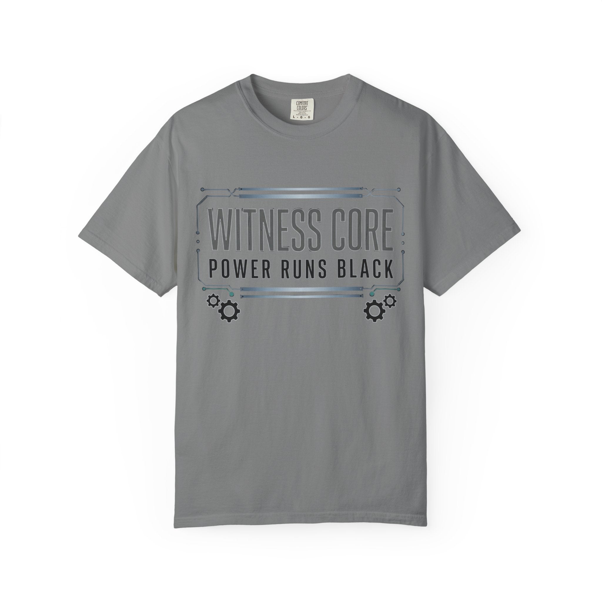 Printify PRB Witness Core Power Runs Black T-shirt | Tech Industrial Graphic Tee - T-Shirt
