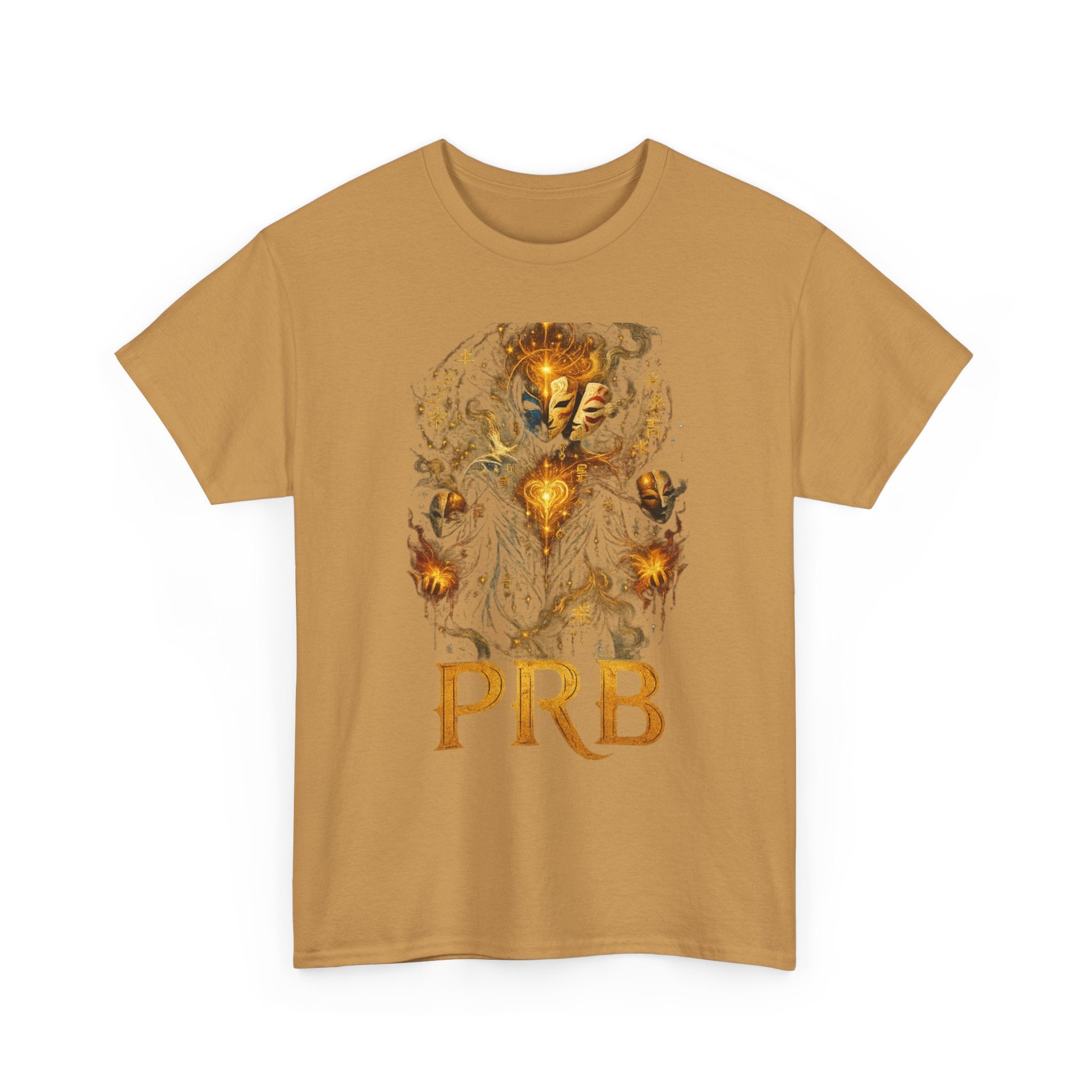 PRB Golden Mystic Mask Graphic Tee — Vintage Nature Illustration T-Shirt by Power Runs Black