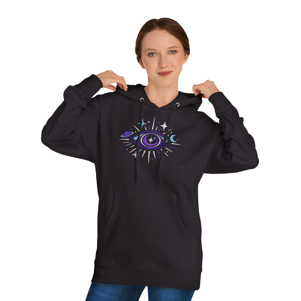 PRB Mystic Purple All-Seeing Eye Hoodie | Celestial Stars Moon by Power Runs Black
