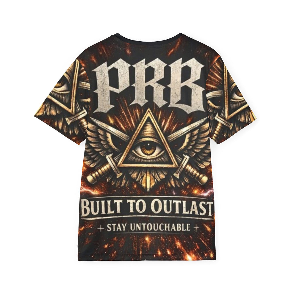 PRB Men's All-Over Print Sports Jersey | Built to Outlast Graphic Shirt by Power Runs Black
